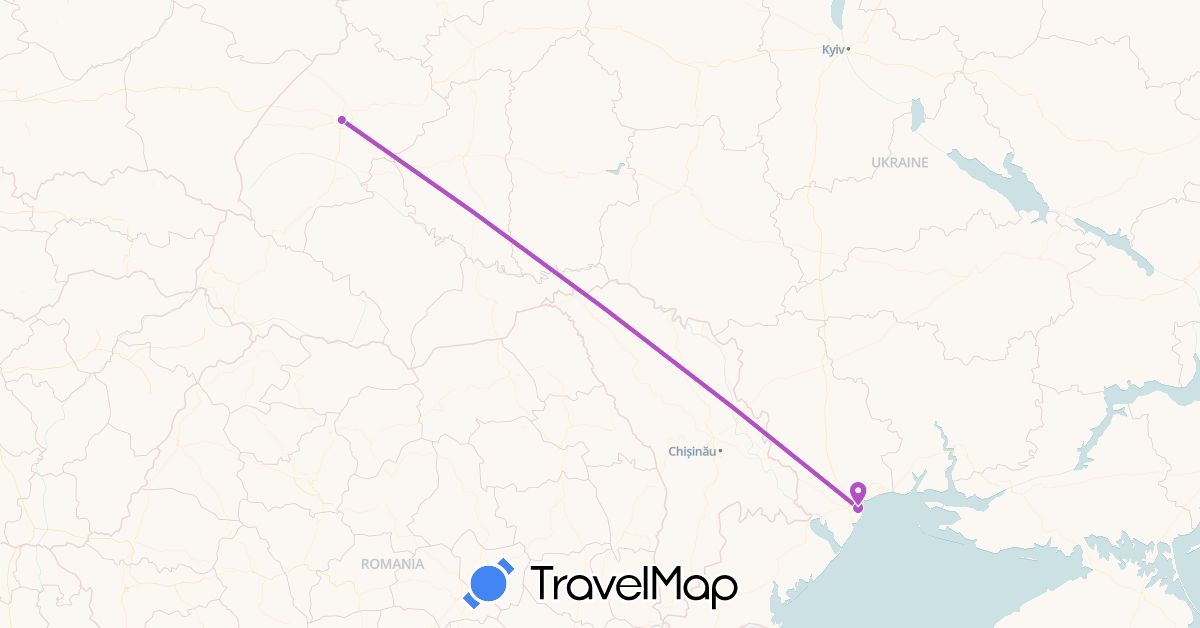 TravelMap itinerary: driving, train in Ukraine (Europe)